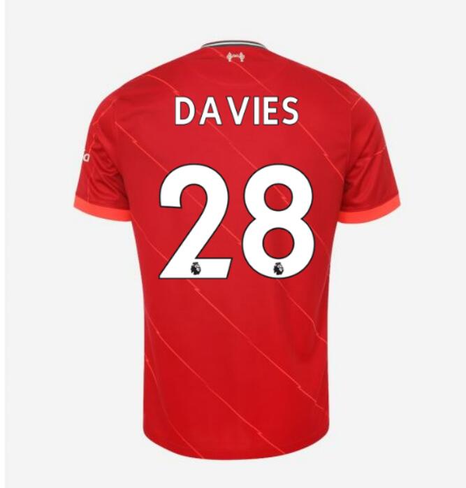 2021/22 Liverpool Home Kit Soccer Jersey with DAVIES 28 printing